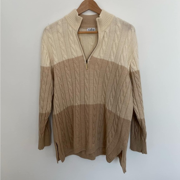 Vintage Rabe Coordinates 100% Wool Cream Cable Knit Half-Zip Sweater SZ 42 US 10 - Picture 2 of 5